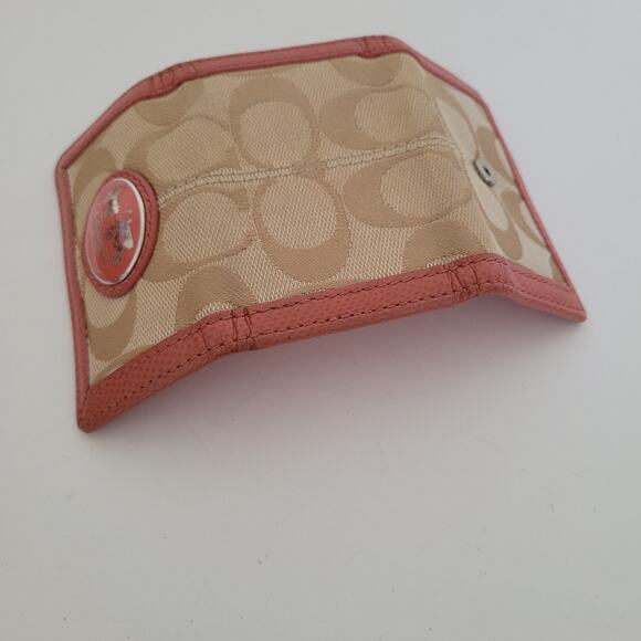 Coach Wallet Key Charm Case Holder Tan Pink Canvas Leather Logo - Picture 7 of 10